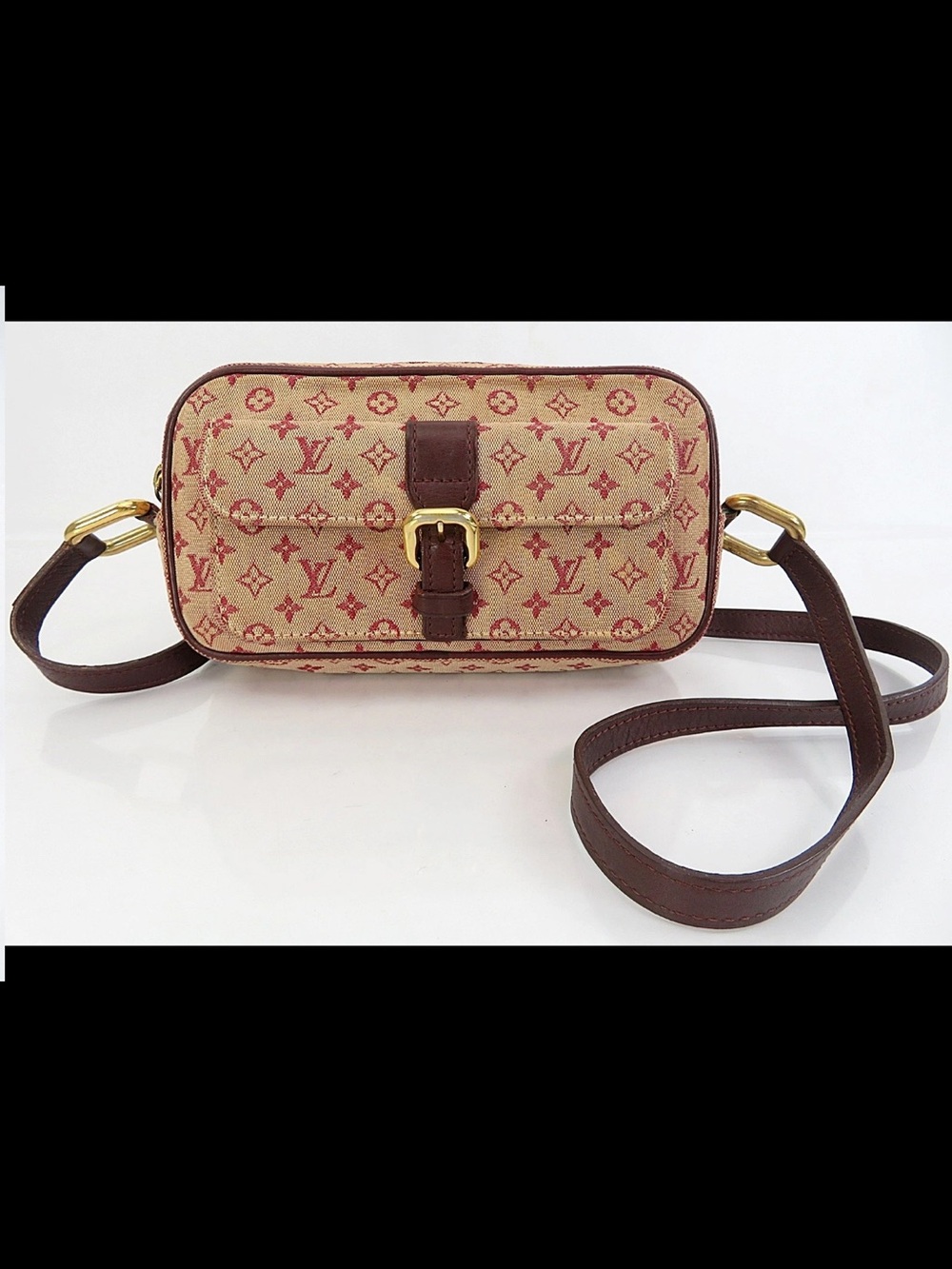 Louis Vuitton Beige & Red Monogram Crossbody with Brown Leather Trim